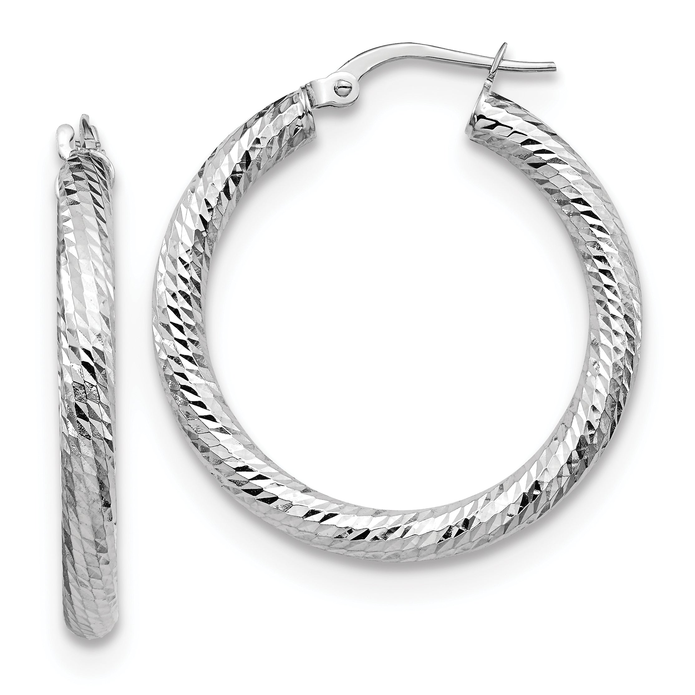 10K 3x20 White Gold D/C Round Hoop Earrings Main image
