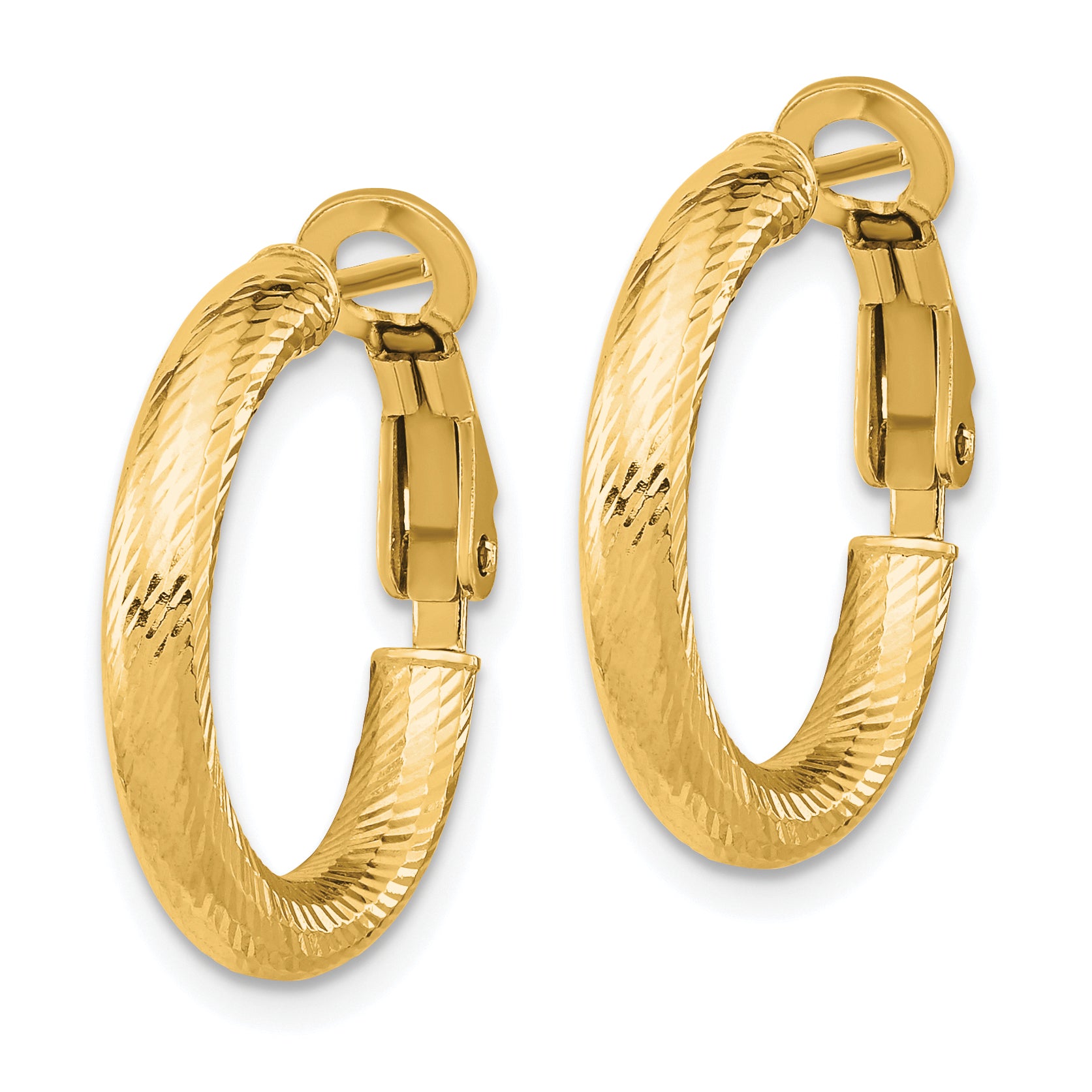 10K 3x15 D/C Round Omega Back Hoop Earrings Secondary image