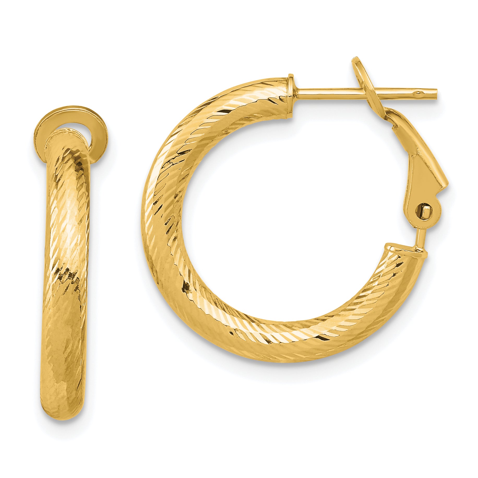 10K 3x15 D/C Round Omega Back Hoop Earrings Main image