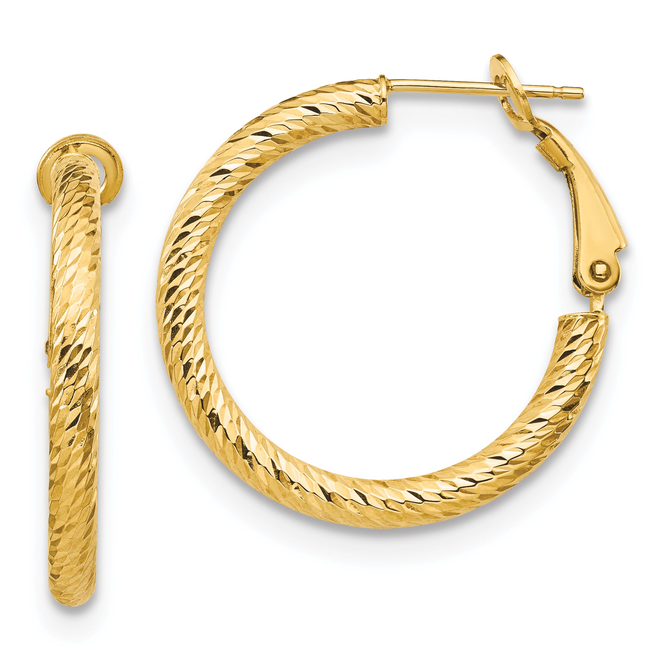 10K 3x20 D/C Round Omega Back Hoop Earrings Main image