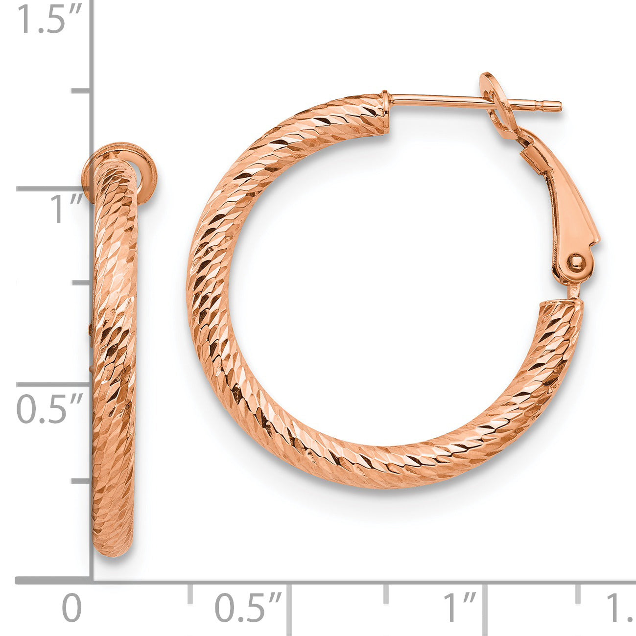 10K 3x20 with Rose Gold Plating D/C Round Omega Back Hoop Earrings