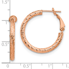 10K 3x20 with Rose Gold Plating D/C Round Omega Back Hoop Earrings