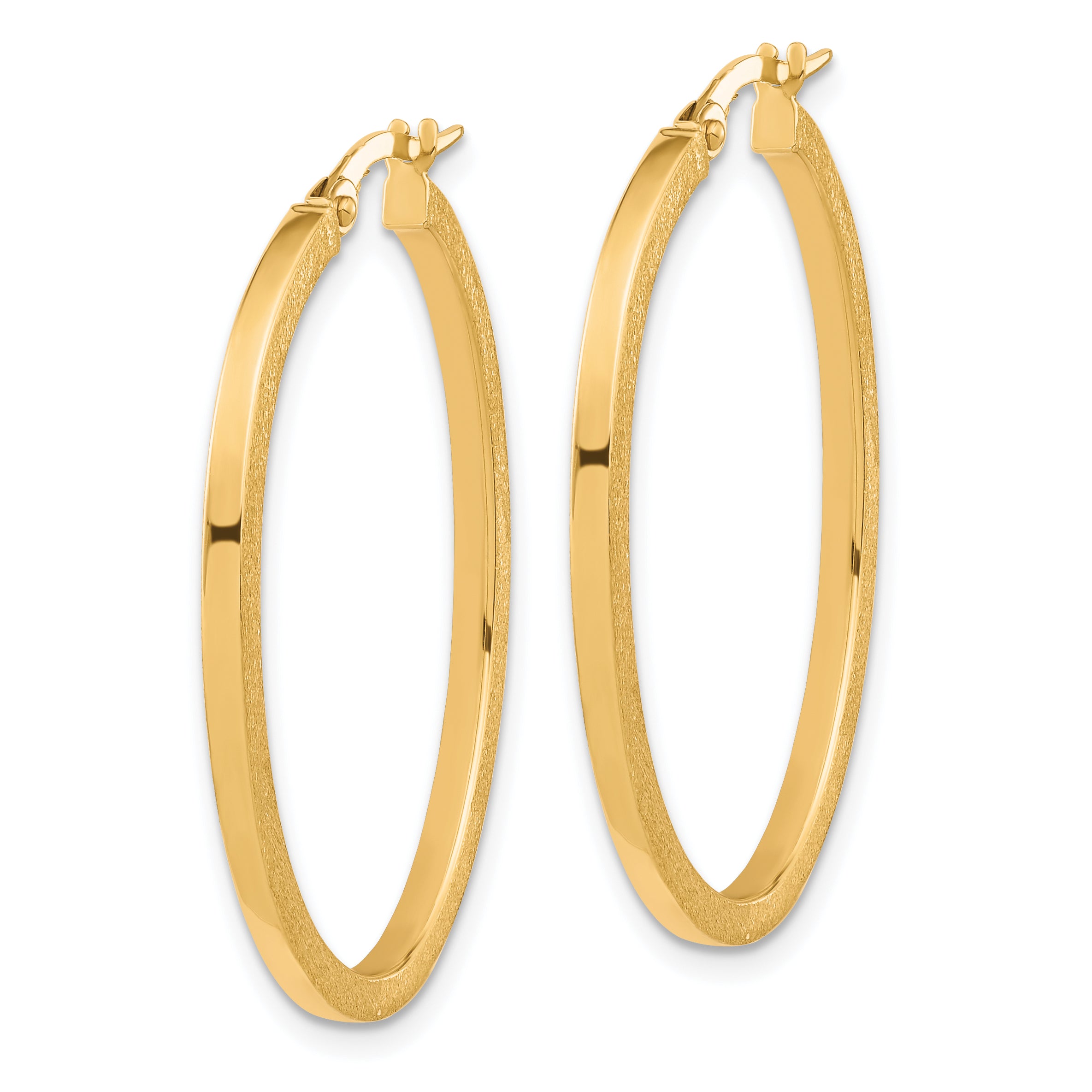 10K Brushed and Polished Oval Hoop Earrings Secondary image