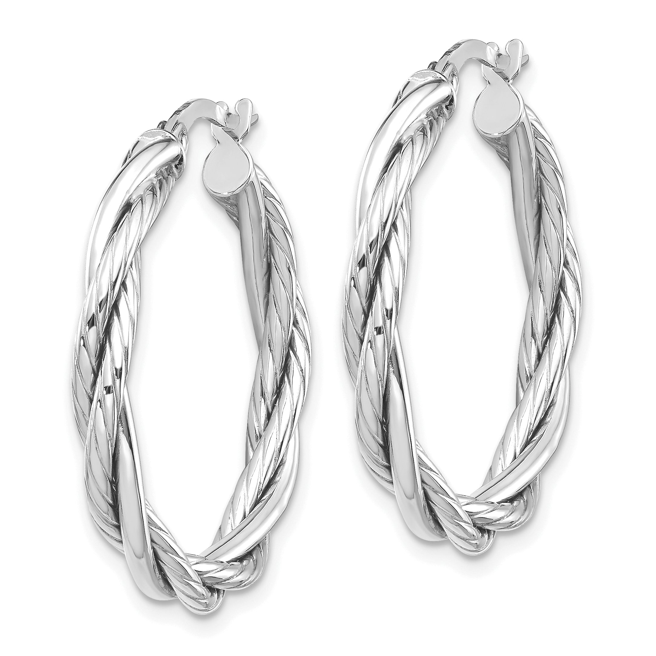 10K White Gold Polished Twisted Hoop Earrings