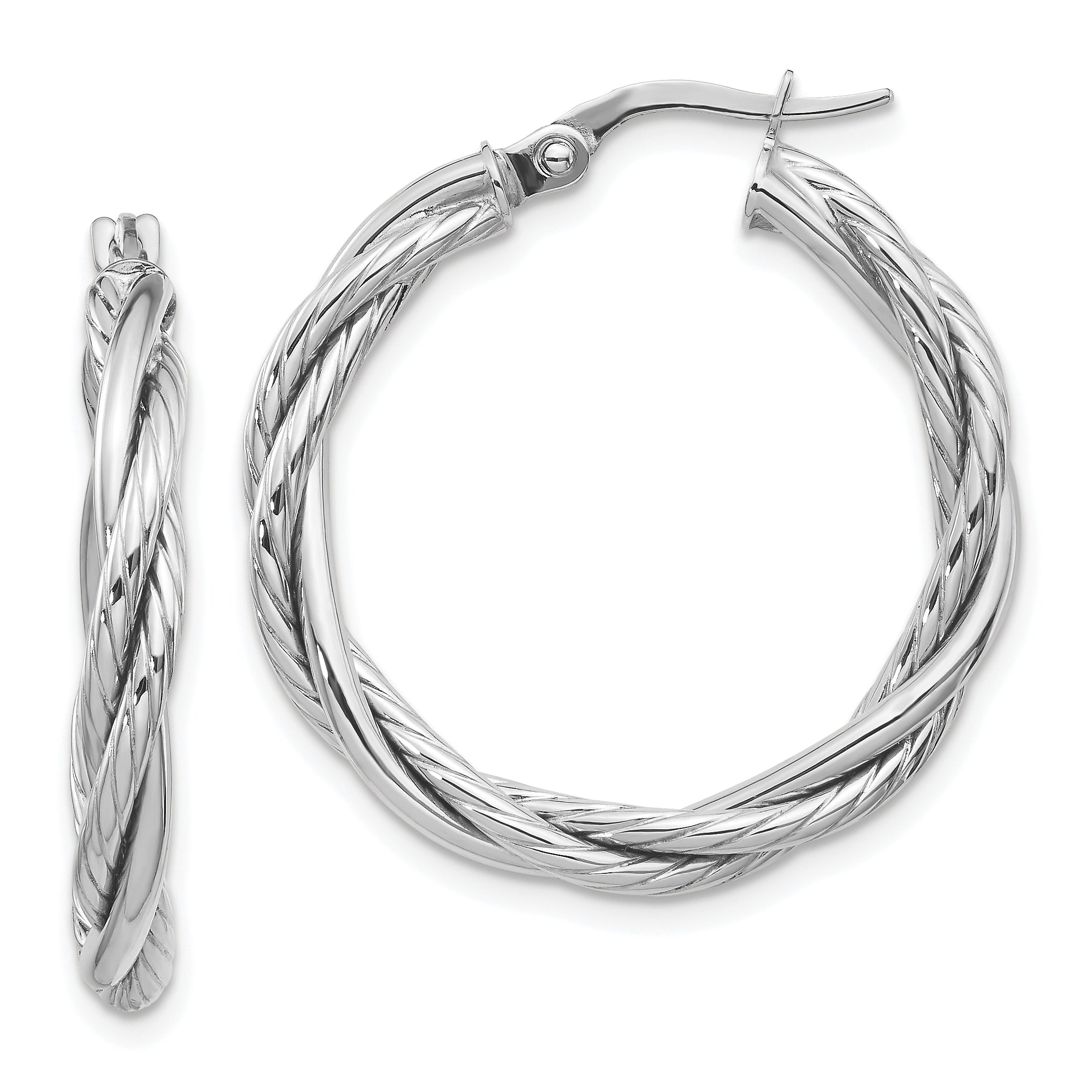 10K White Gold Polished Twisted Hoop Earrings
