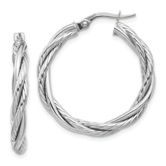 10K White Gold Polished Twisted Hoop Earrings