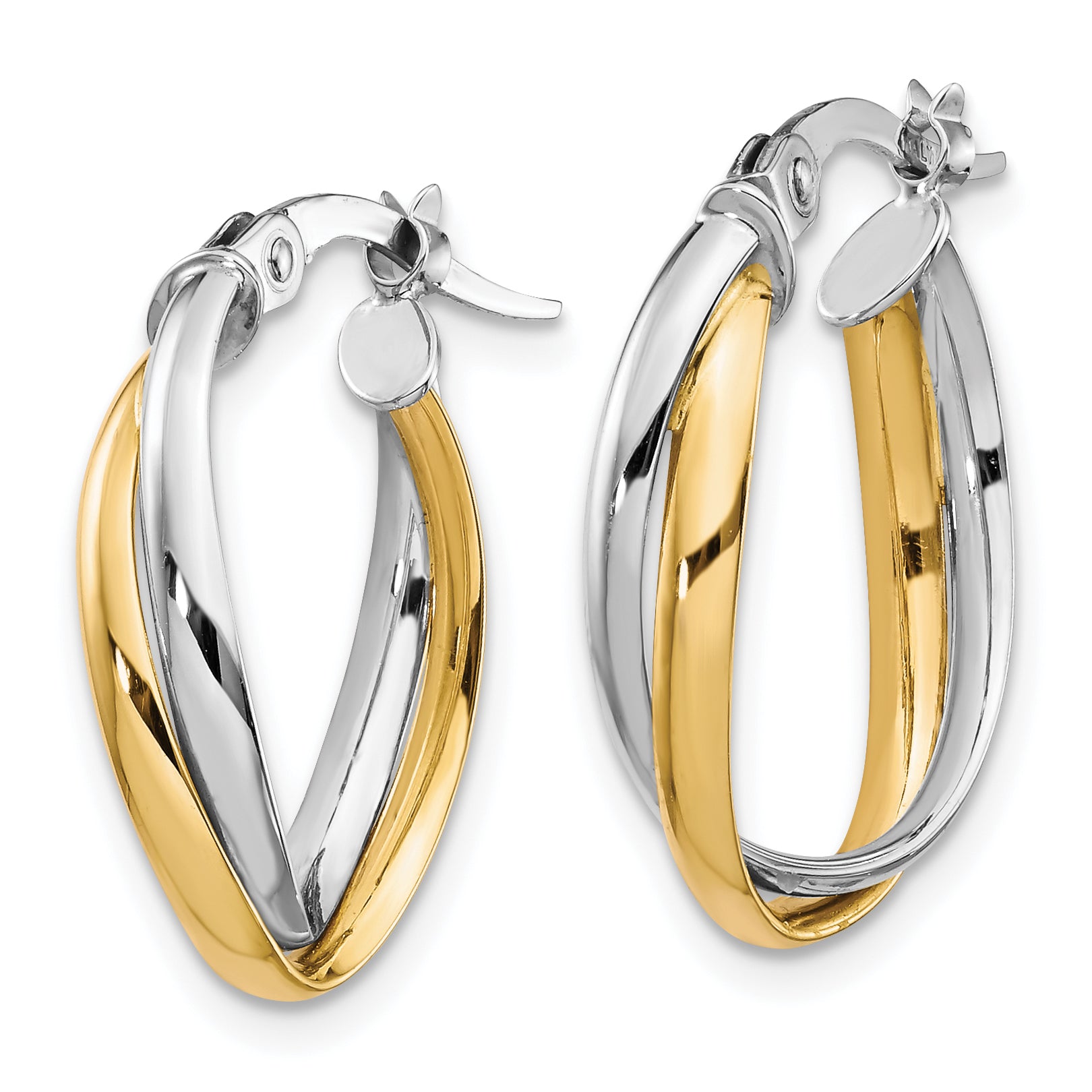 10K with Rhodium Polished Hoop Earrings Secondary image