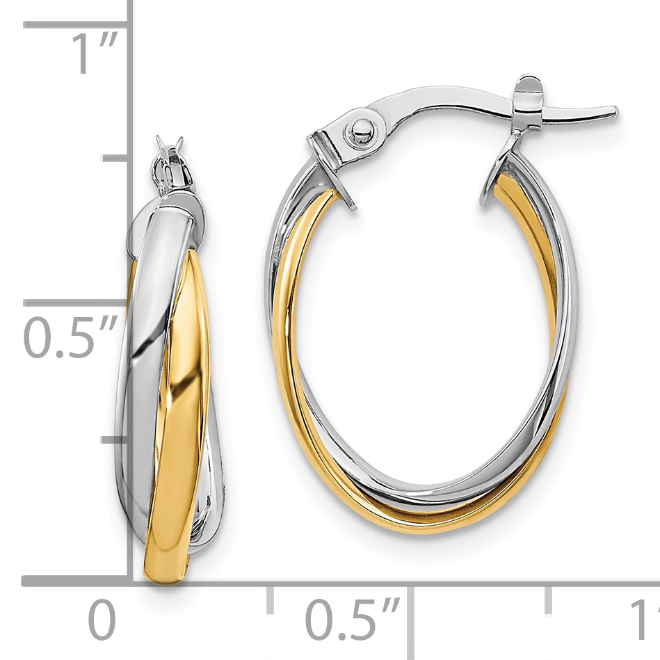 10K with Rhodium Polished Hoop Earrings