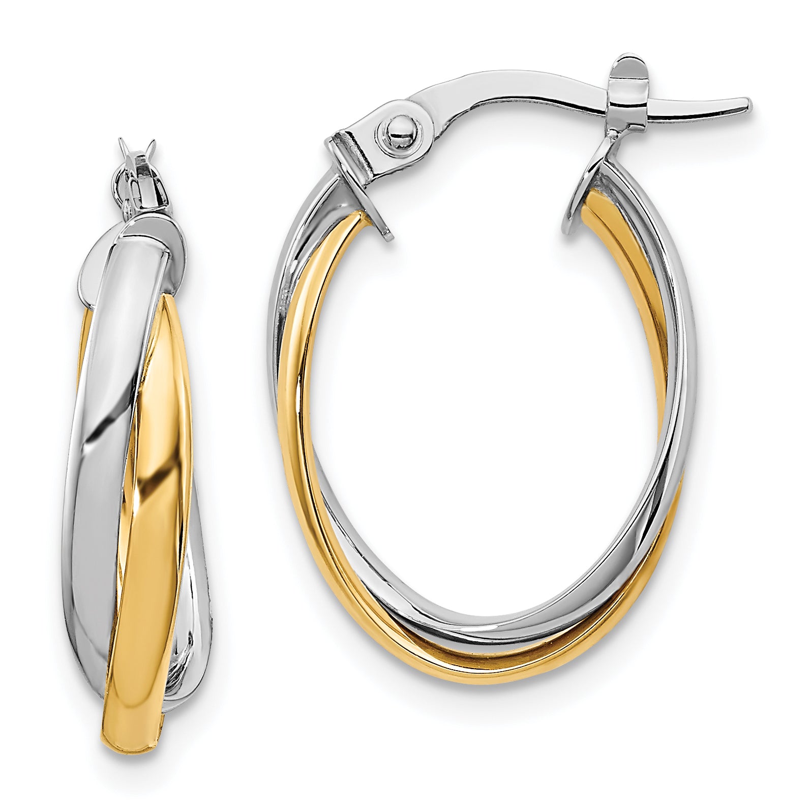 10K with Rhodium Polished Hoop Earrings Main image