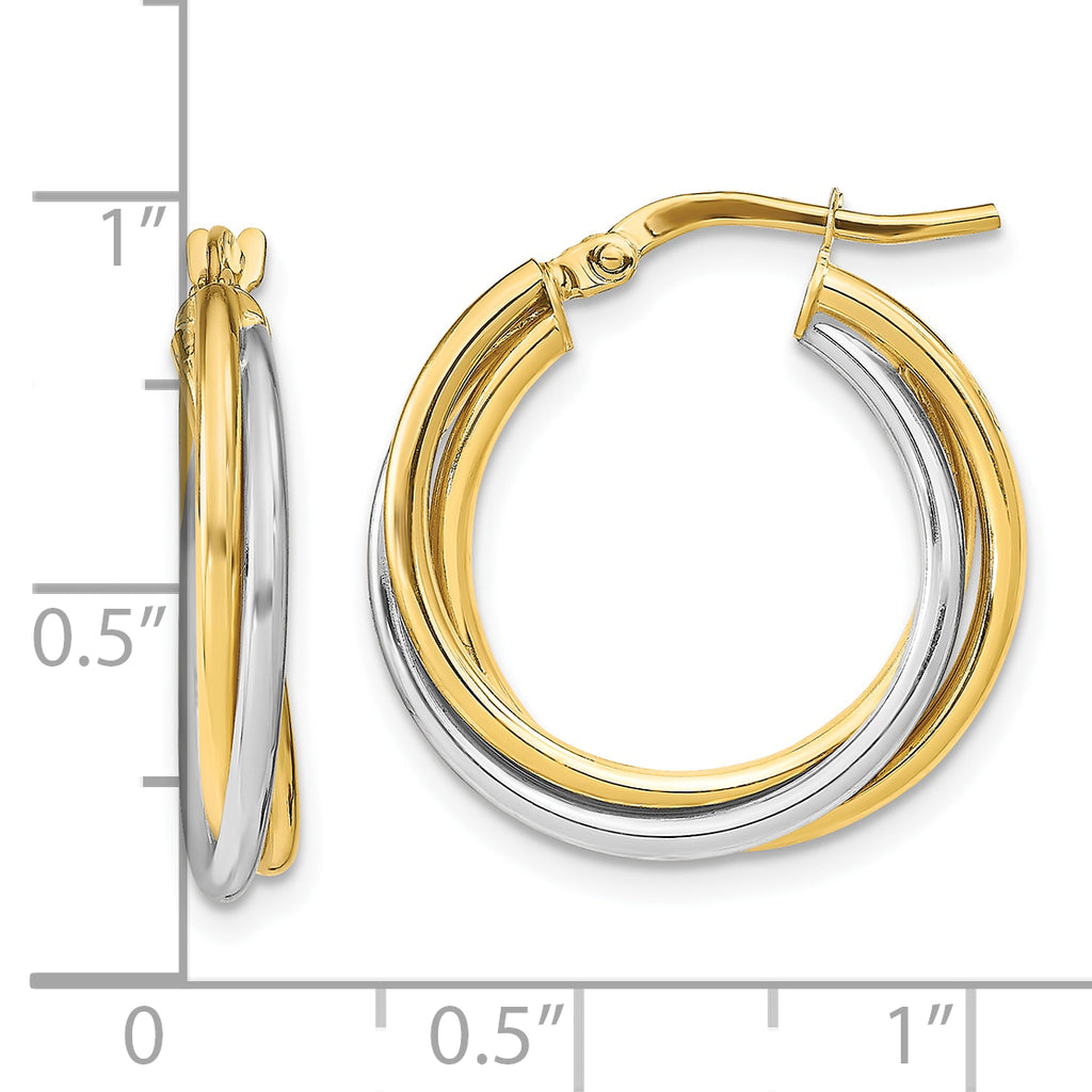 10K with Rhodium Polished Hoop Earrings
