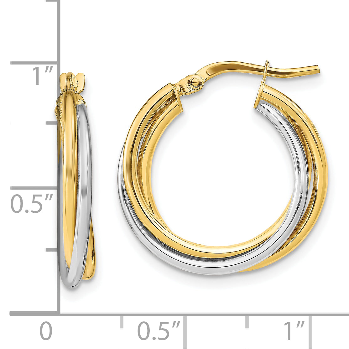 10K with Rhodium Polished Hoop Earrings