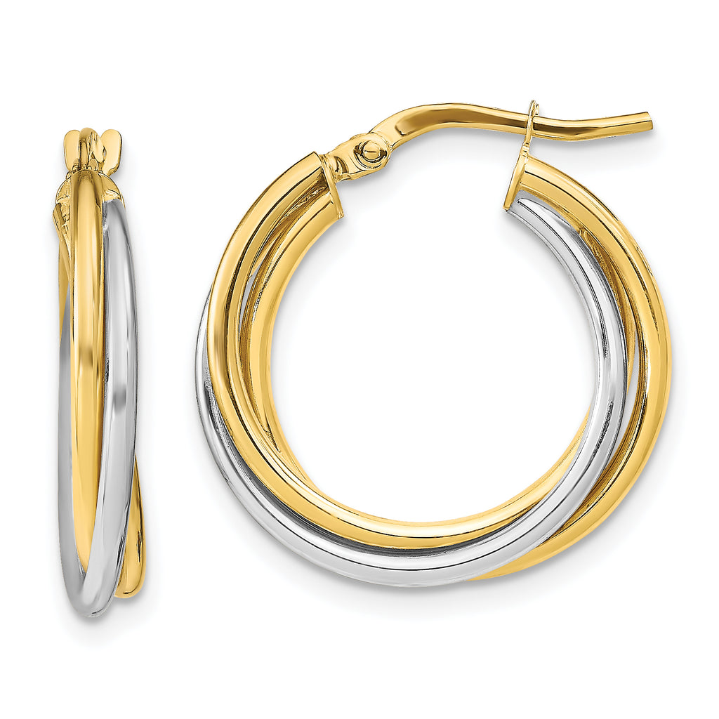 10K with Rhodium Polished Hoop Earrings