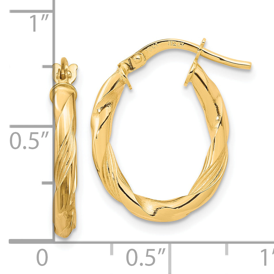 10K Polished and Textured Hoop Earrings