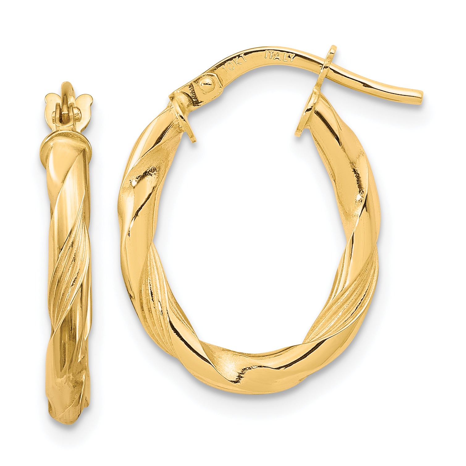 10K Polished and Textured Hoop Earrings Main image