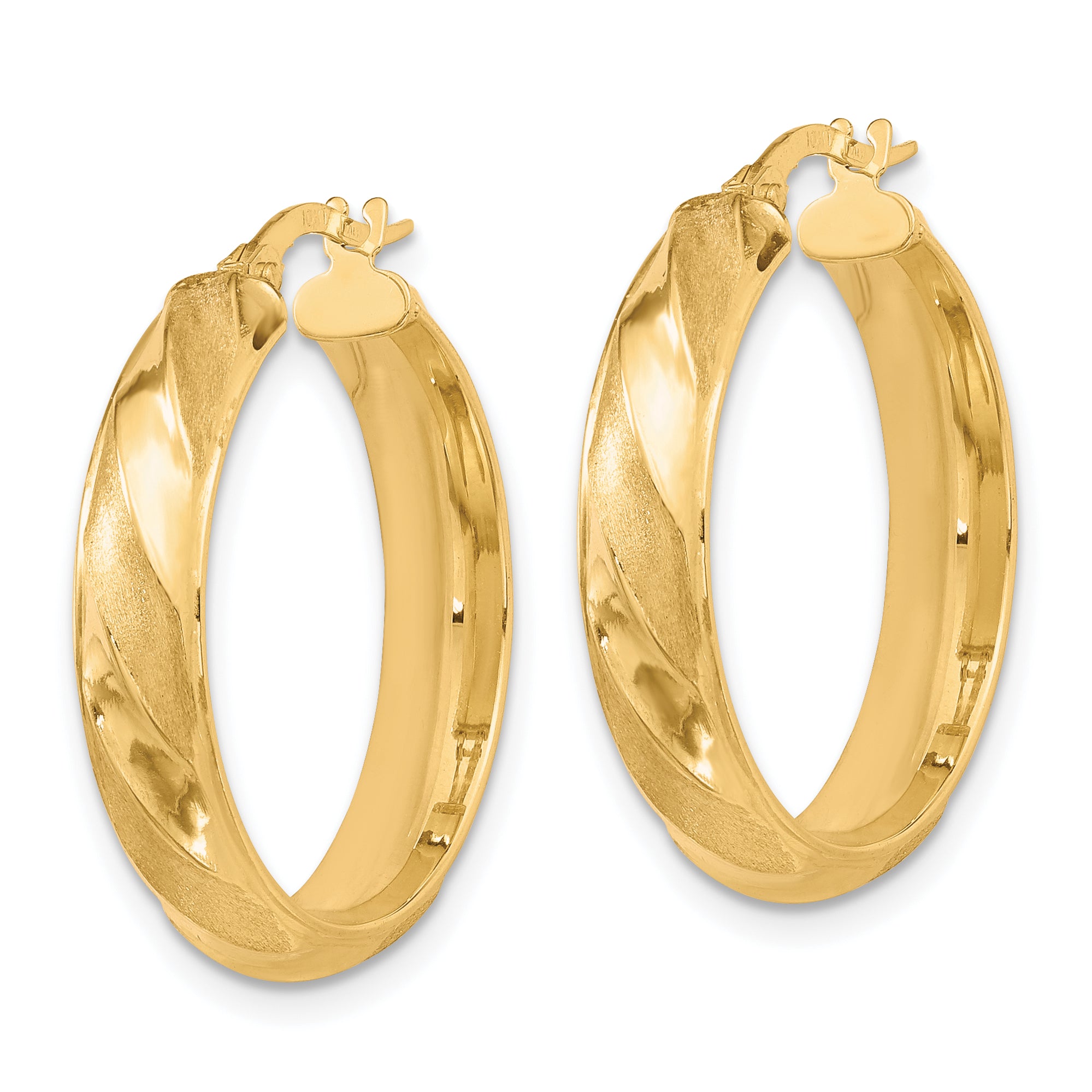 10K Polished Textured Twisted Hoop Earrings