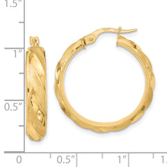 10K Polished Textured Twisted Hoop Earrings