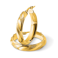 10K Polished Textured Twisted Hoop Earrings