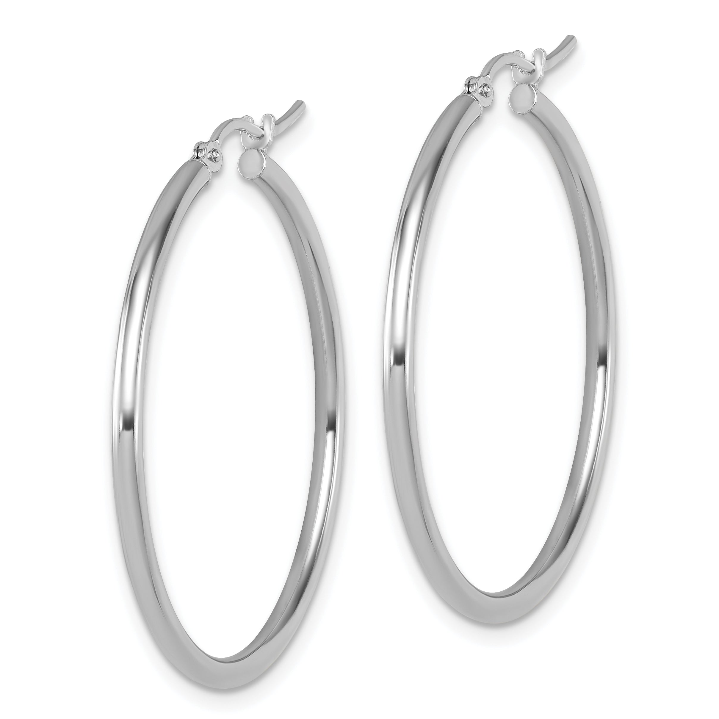 10K White Gold Polished Hinged Hoop Earrings