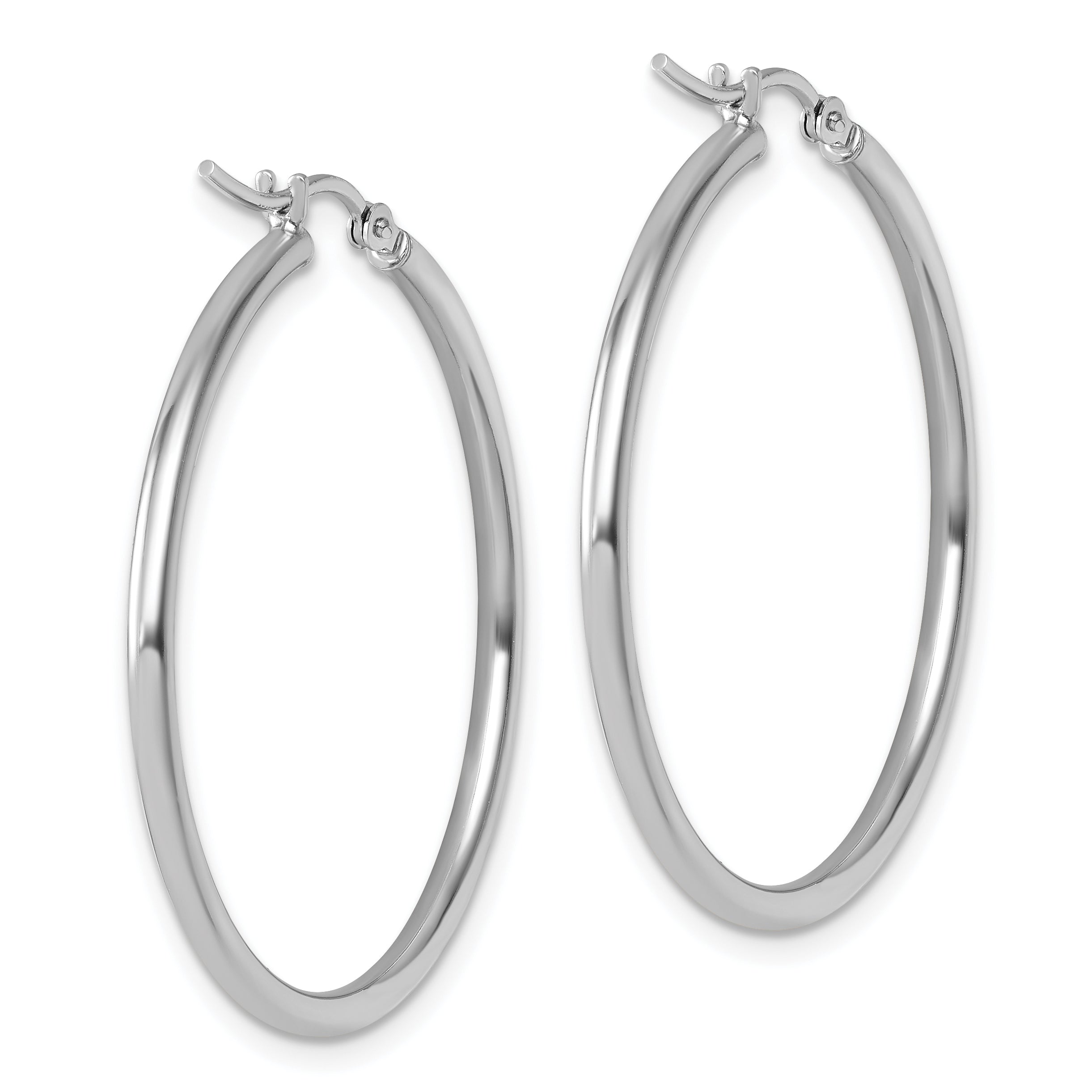 10K White Gold Polished Hinged Hoop Earrings