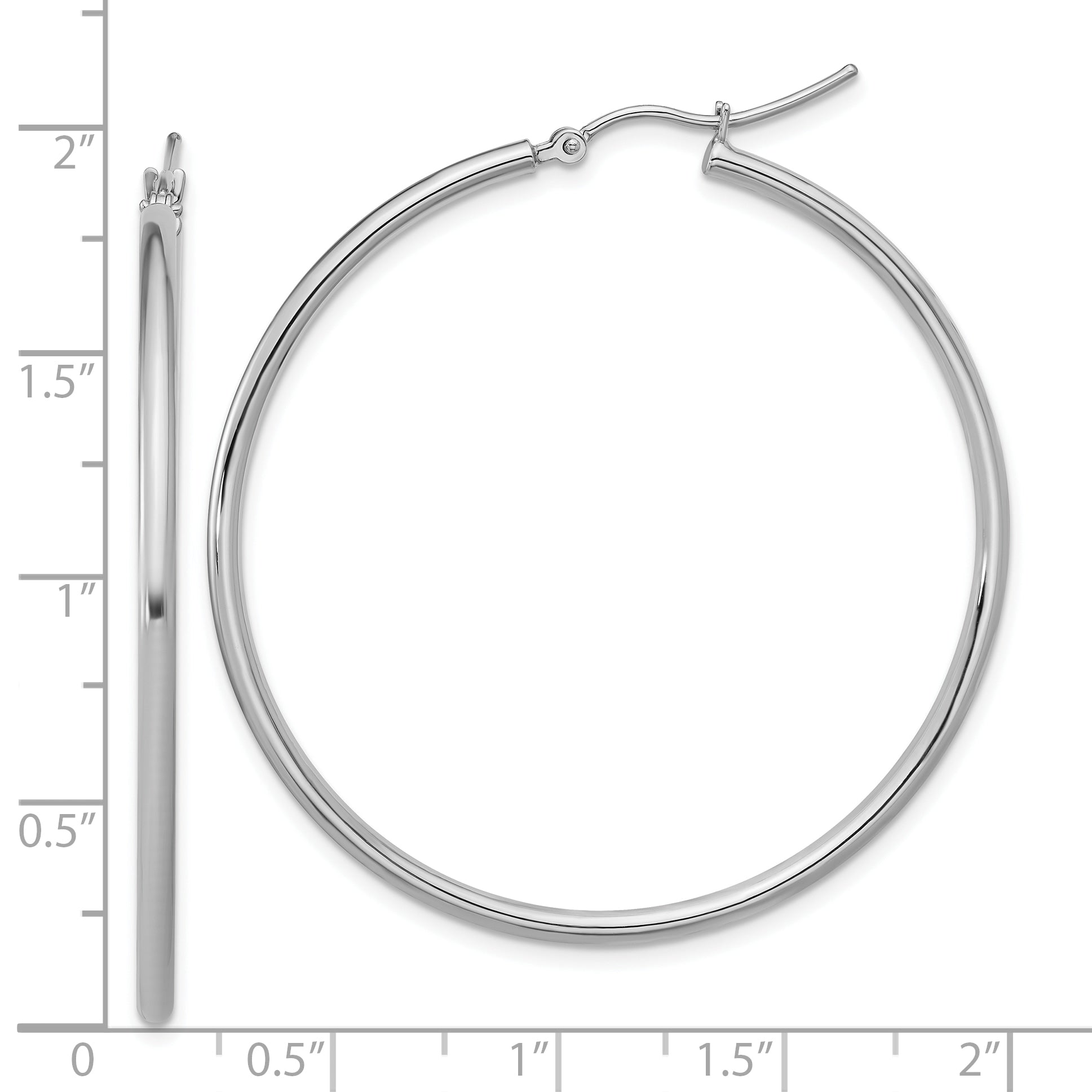 10K White Gold Polished Hinged Hoop Earrings