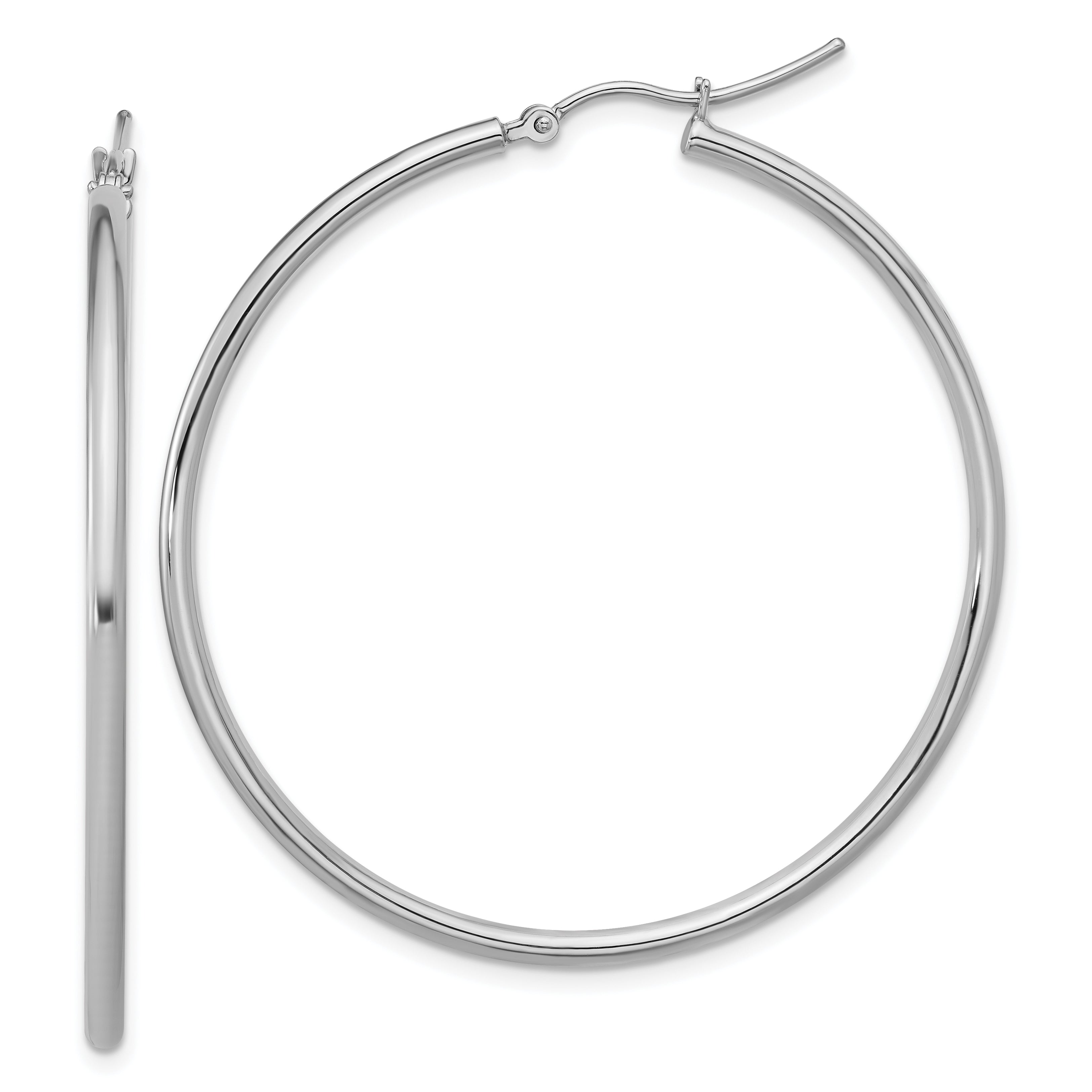 10K White Gold Polished Hinged Hoop Earrings Main image