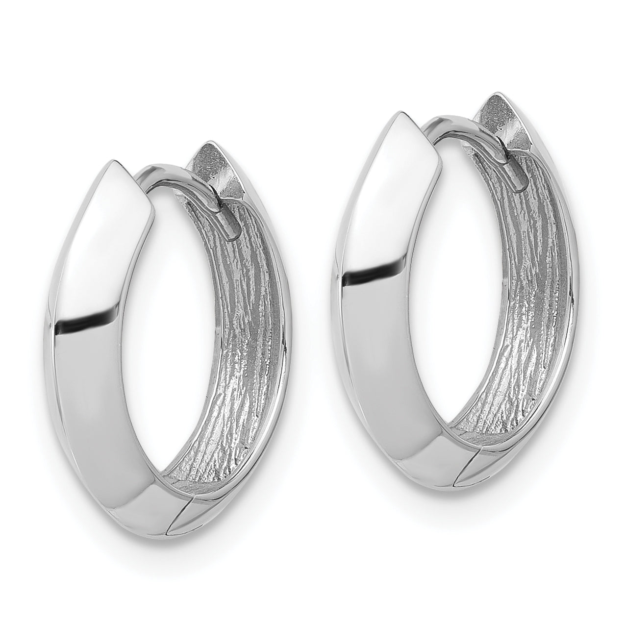 10K White Gold Polished Hinged Huggie Earrings