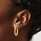 10K Polished and Grooved Oval Hoop Earrings
