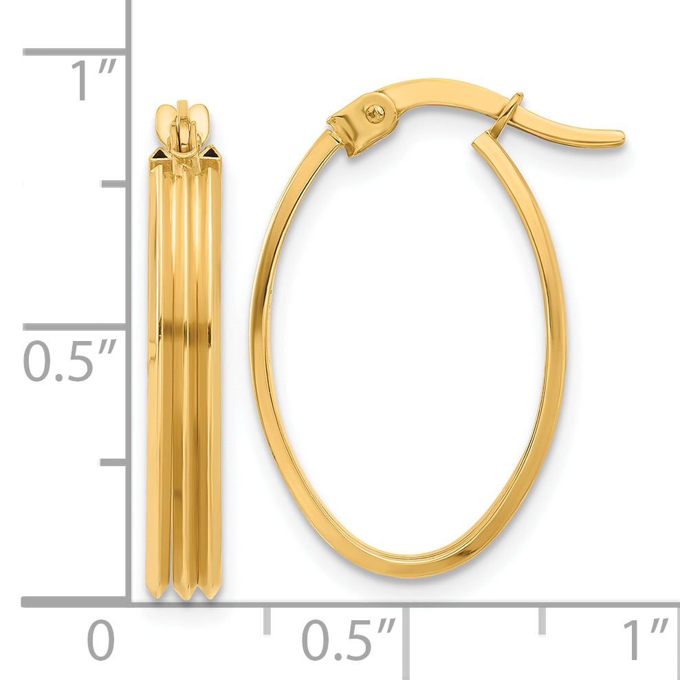 10K Polished and Grooved Oval Hoop Earrings