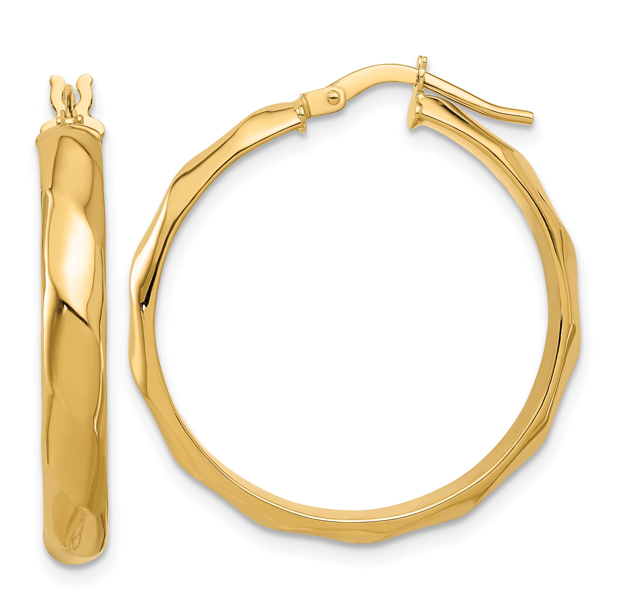 10K Polished Twisted Round Hoop Earrings