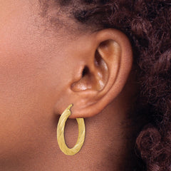 10K Polished and Textured Round Hoops