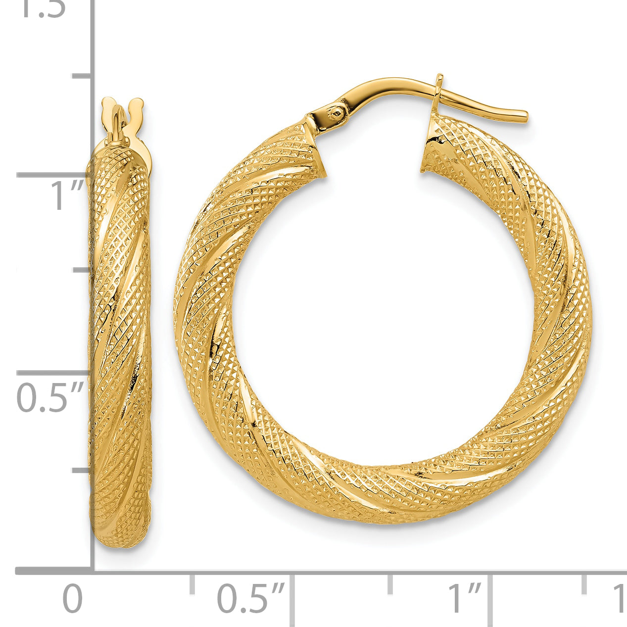 10K Polished and Textured Round Hoops