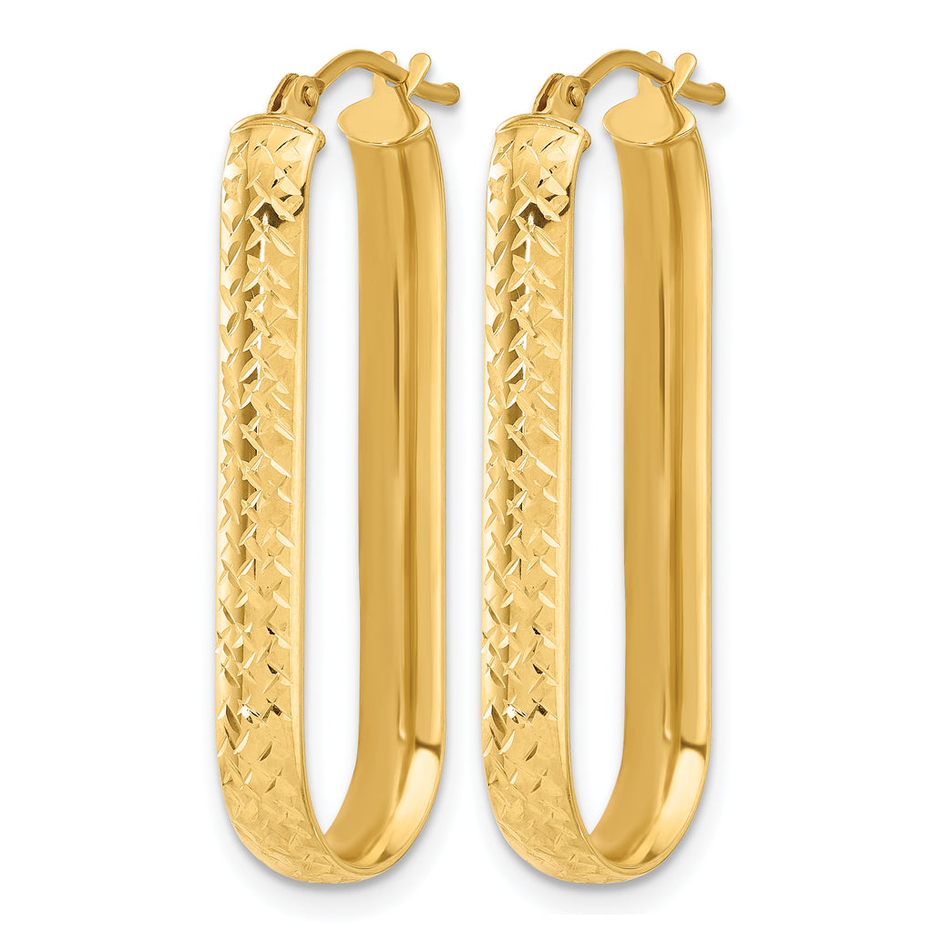 10K Polished and Diamond-cut Oval Hoop Earrings