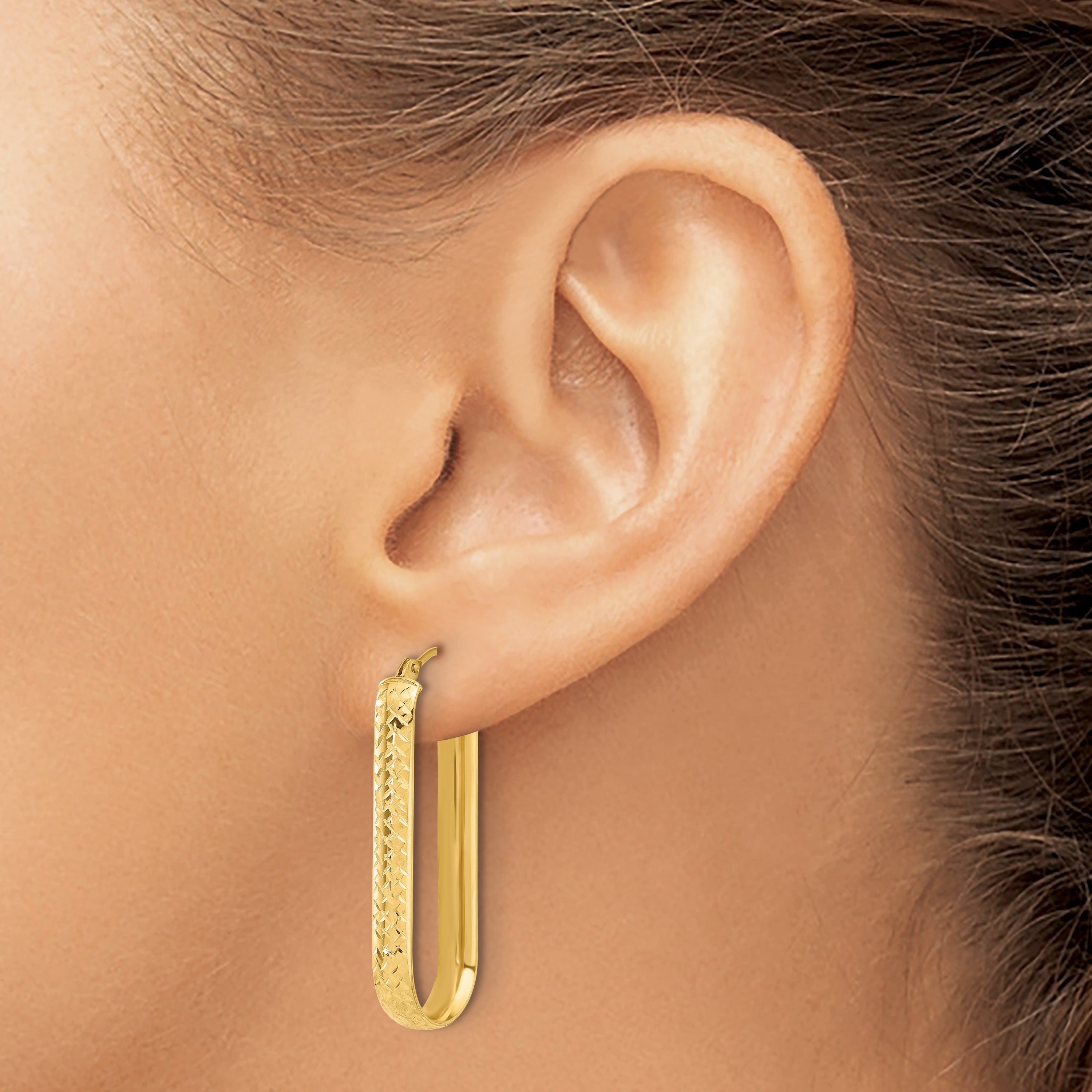10K Polished and Diamond-cut Oval Hoop Earrings