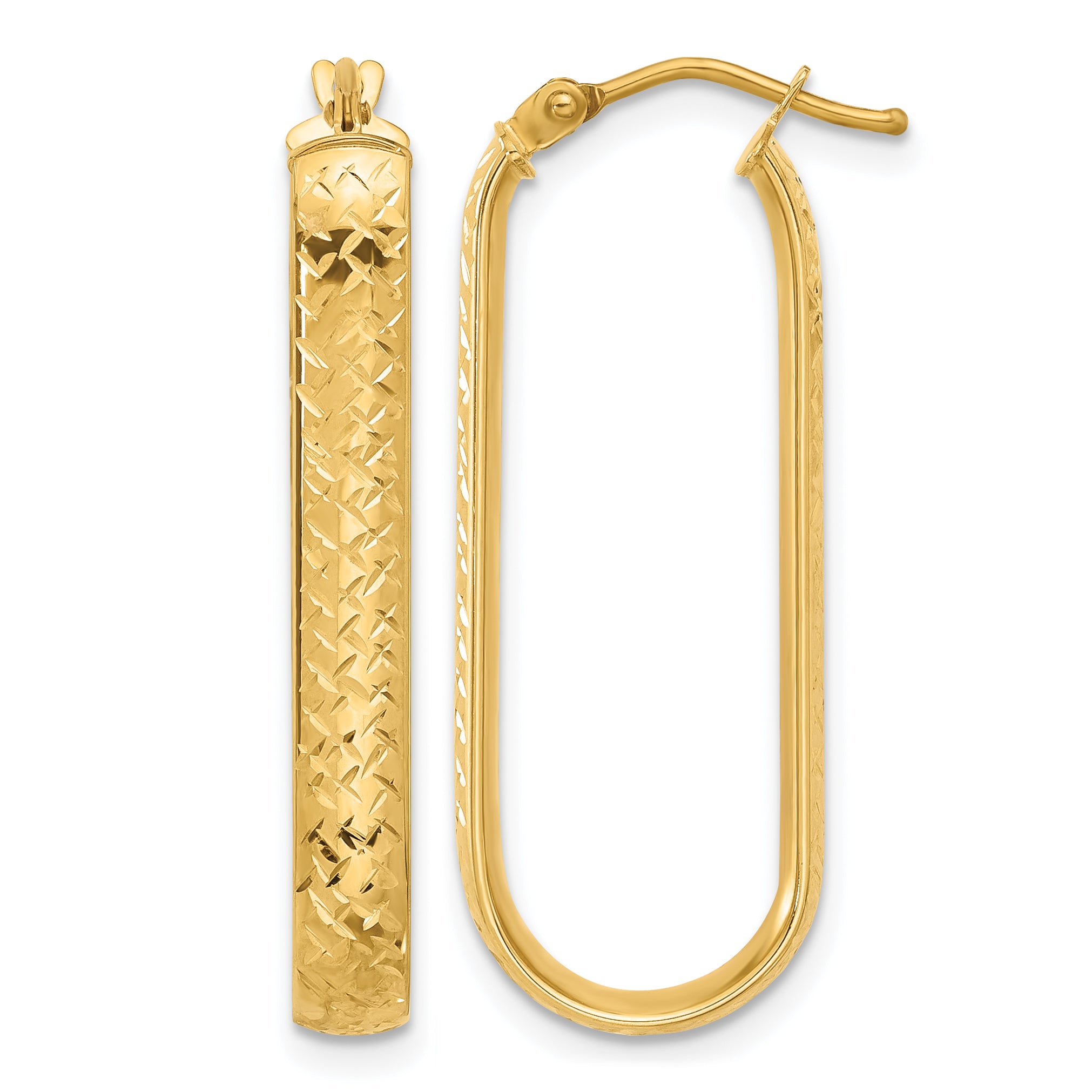 10K Polished and Diamond-cut Oval Hoop Earrings Main image