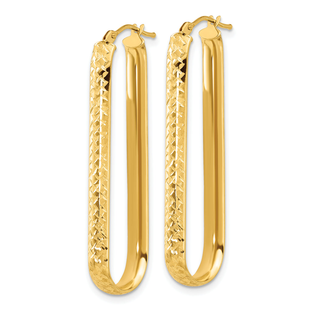 10K Polished and Diamond-cut Oval Hoop Earrings