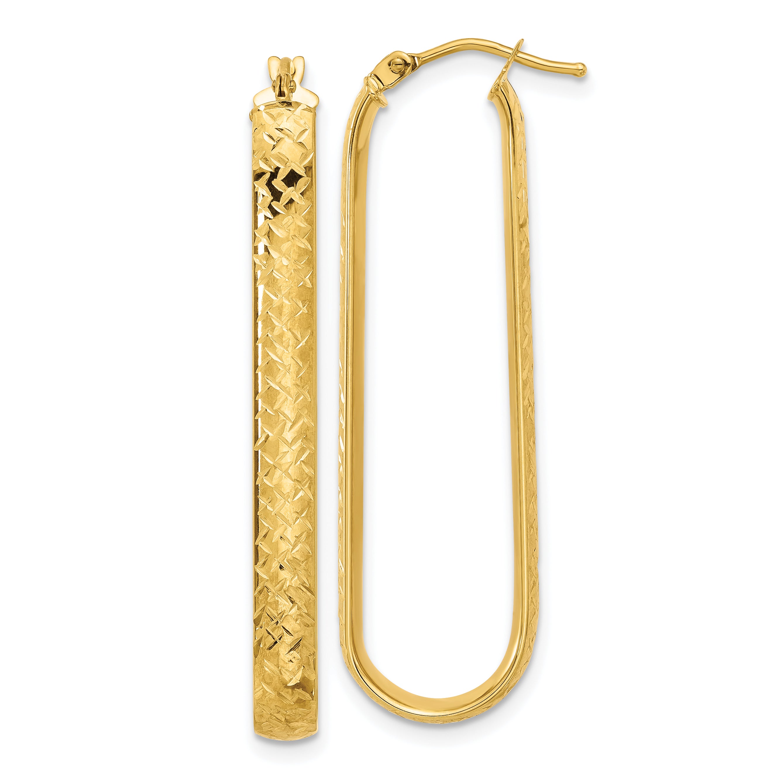 10K Polished and Diamond-cut Oval Hoop Earrings Main image