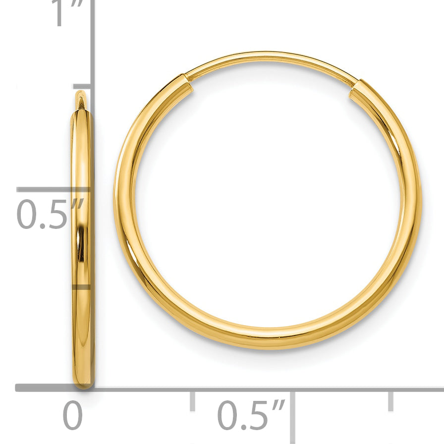10k 1.2mm Polished Round Endless Hoop Earrings