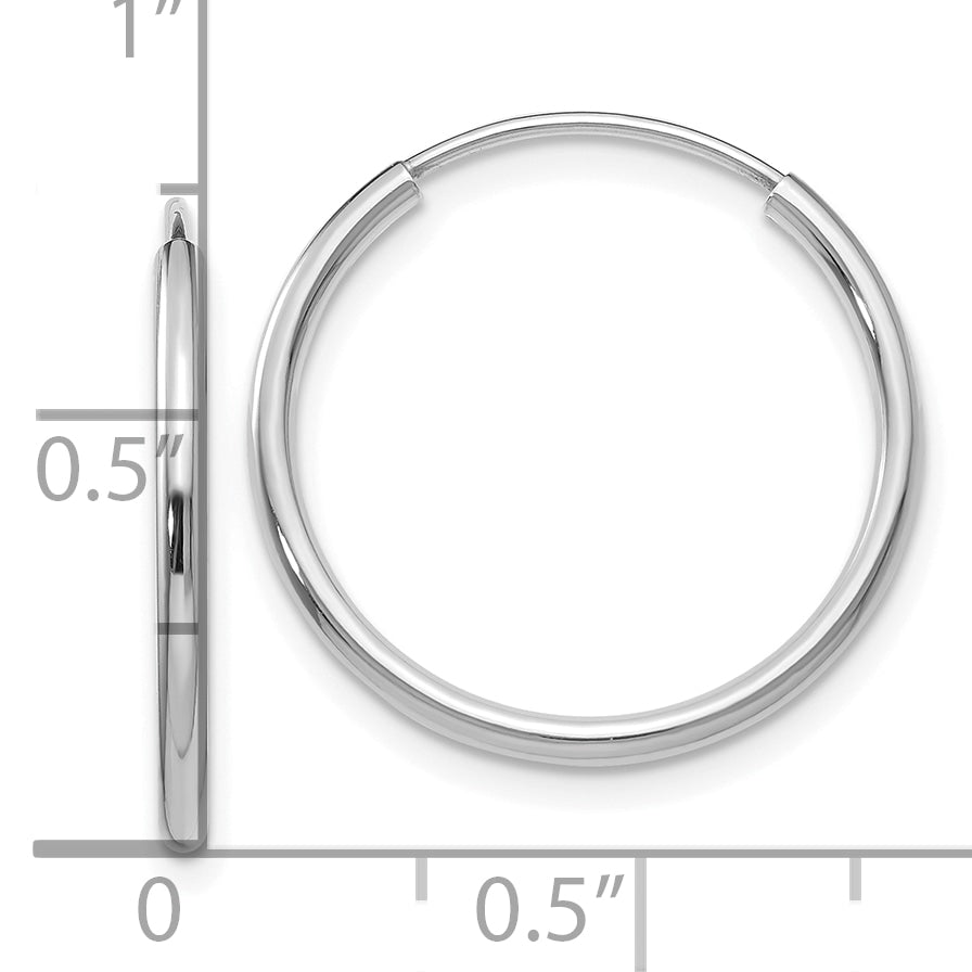 10k White Gold 1.2mm Polished Endless Hoop Earrings