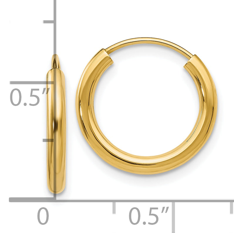 10k Polished Round Endless 2mm Hoop Earrings