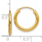 10k Polished Round Endless 2mm Hoop Earrings