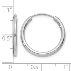 10k White Gold Polished Endless 2mm Hoop Earrings