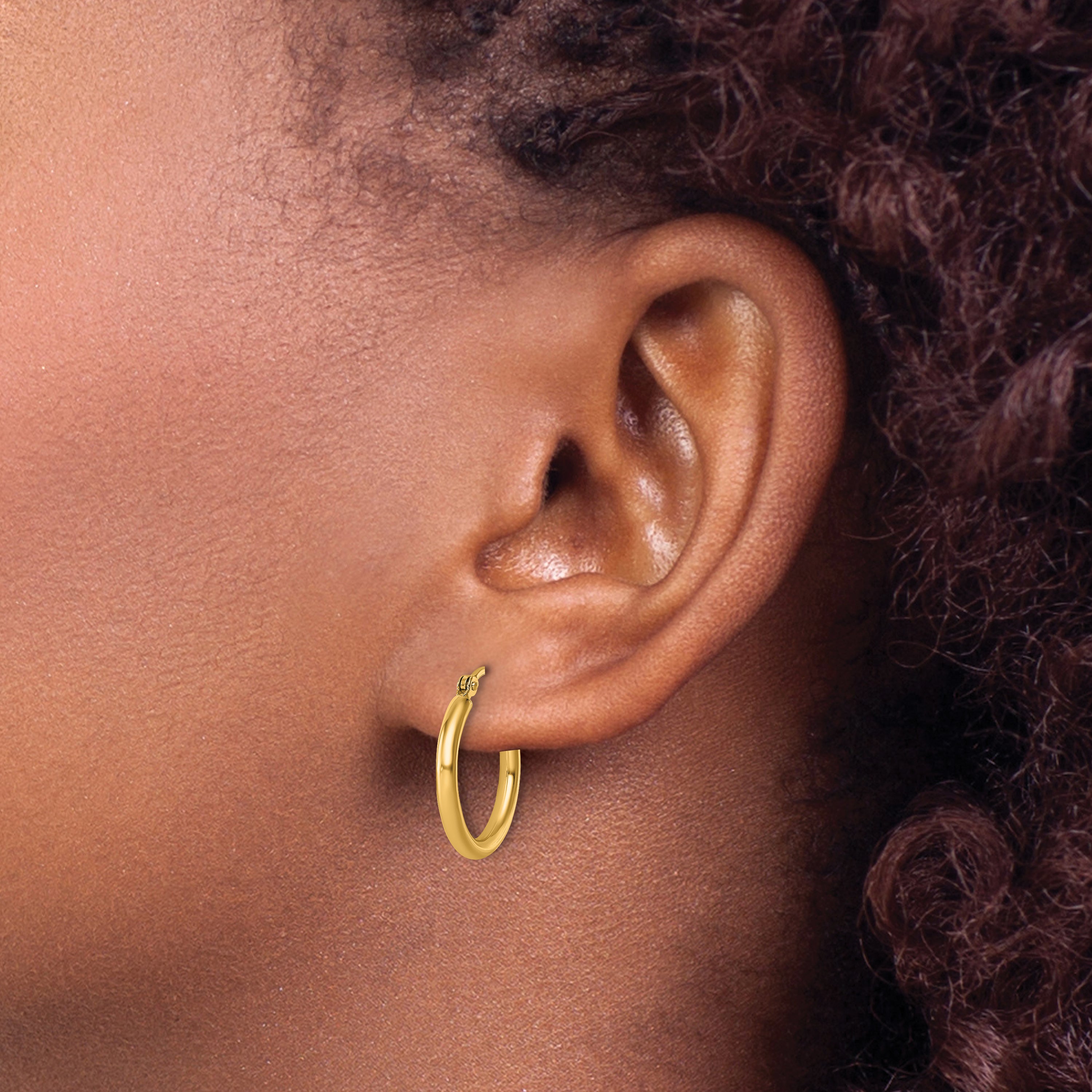 10k Polished 2x17.5mm Lightweight Tube Hoop Earrings