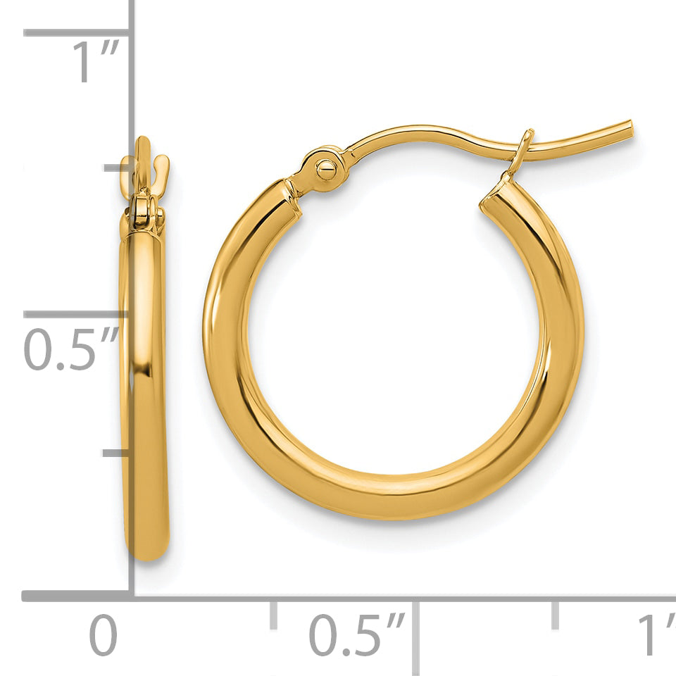 10k Polished 2x17.5mm Lightweight Tube Hoop Earrings