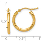 10k Polished 2x17.5mm Lightweight Tube Hoop Earrings