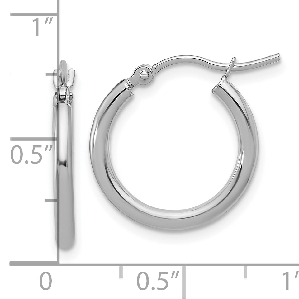 10k White Gold Polished 2x17.5mm Lightweight Tube Hoop Earrings