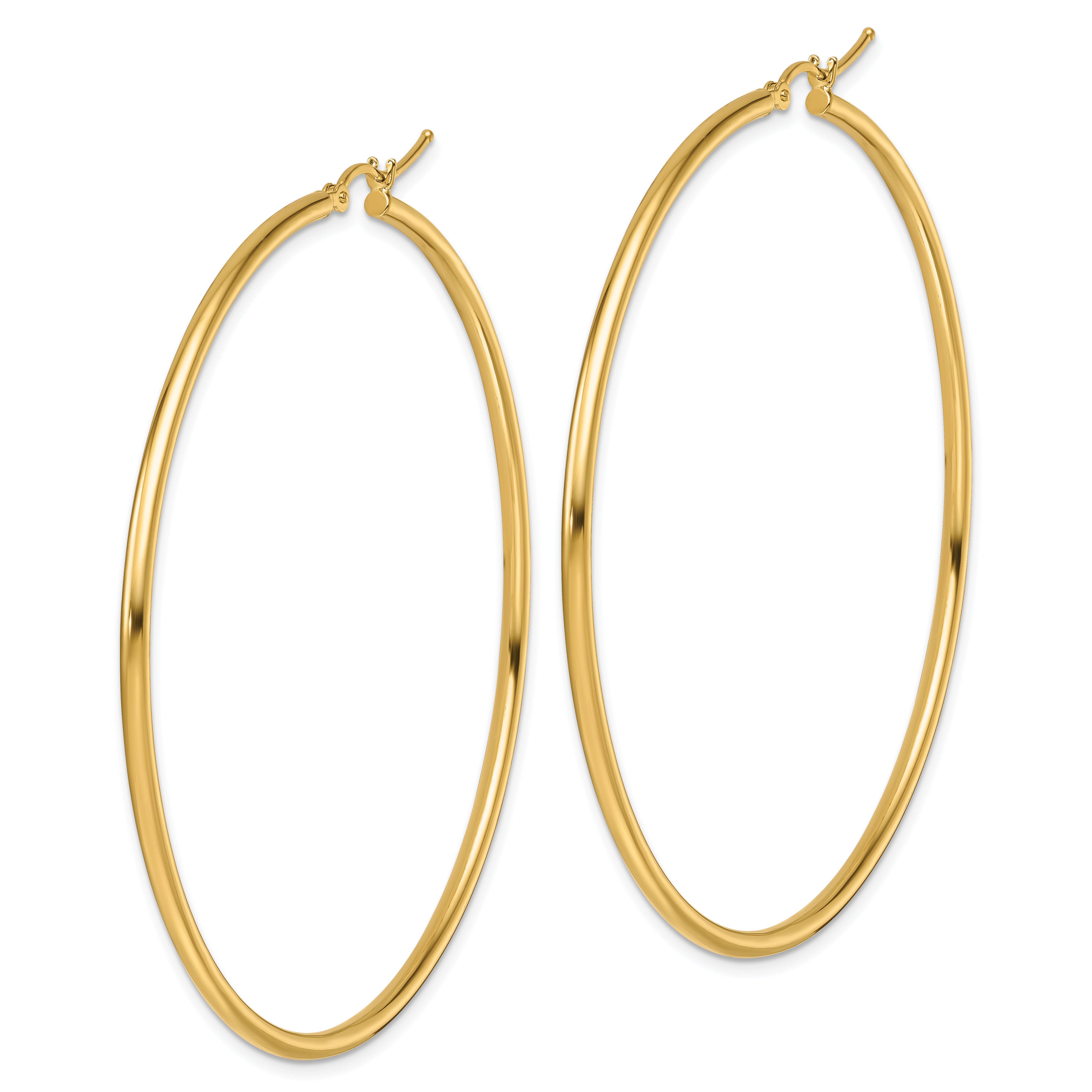 10k Polished 2x60mm Lightweight Tube Hoop Earrings