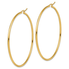 10k Polished 2x60mm Lightweight Tube Hoop Earrings
