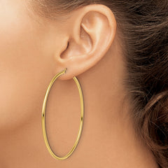 10k Polished 2x60mm Lightweight Tube Hoop Earrings
