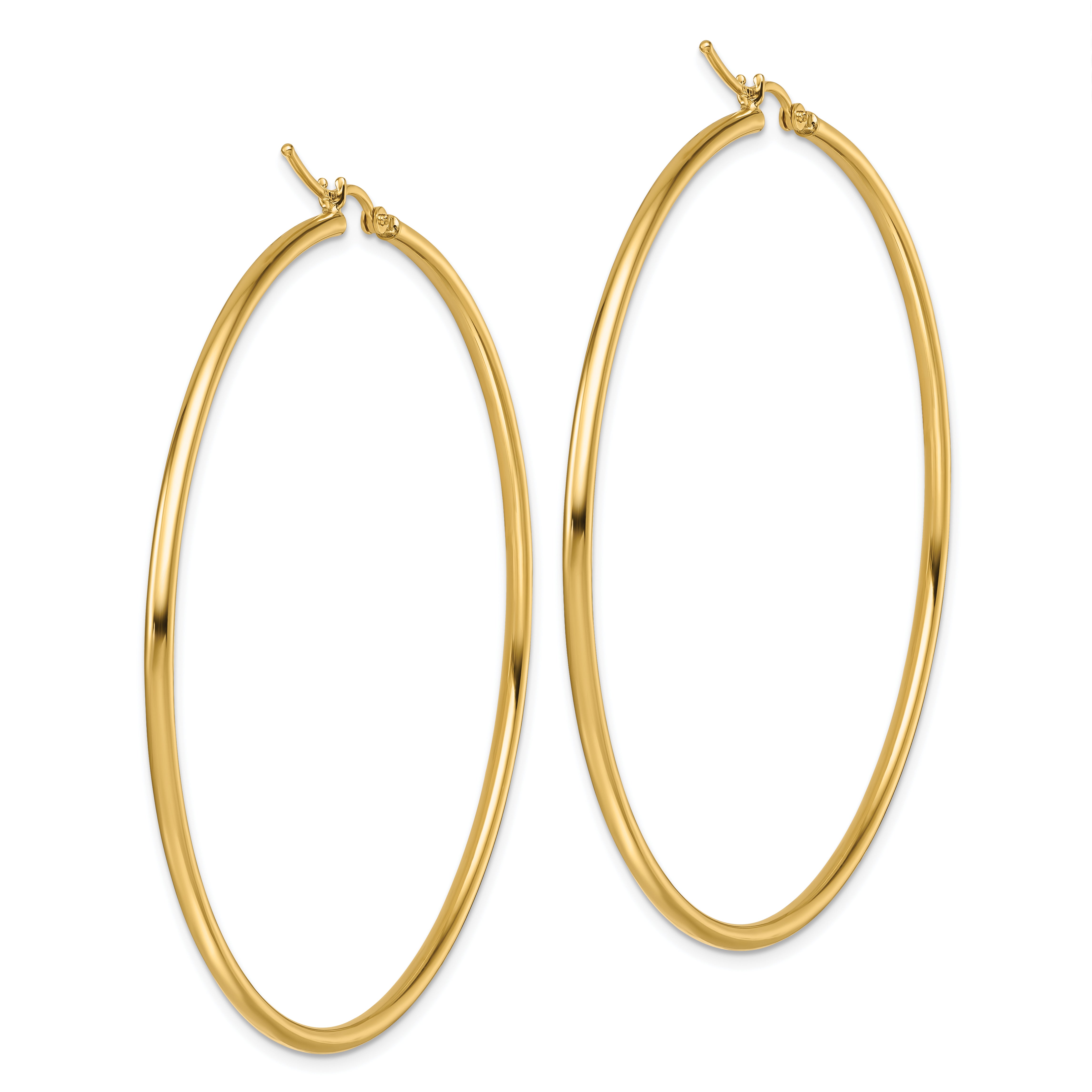 10k Polished 2x60mm Lightweight Tube Hoop Earrings