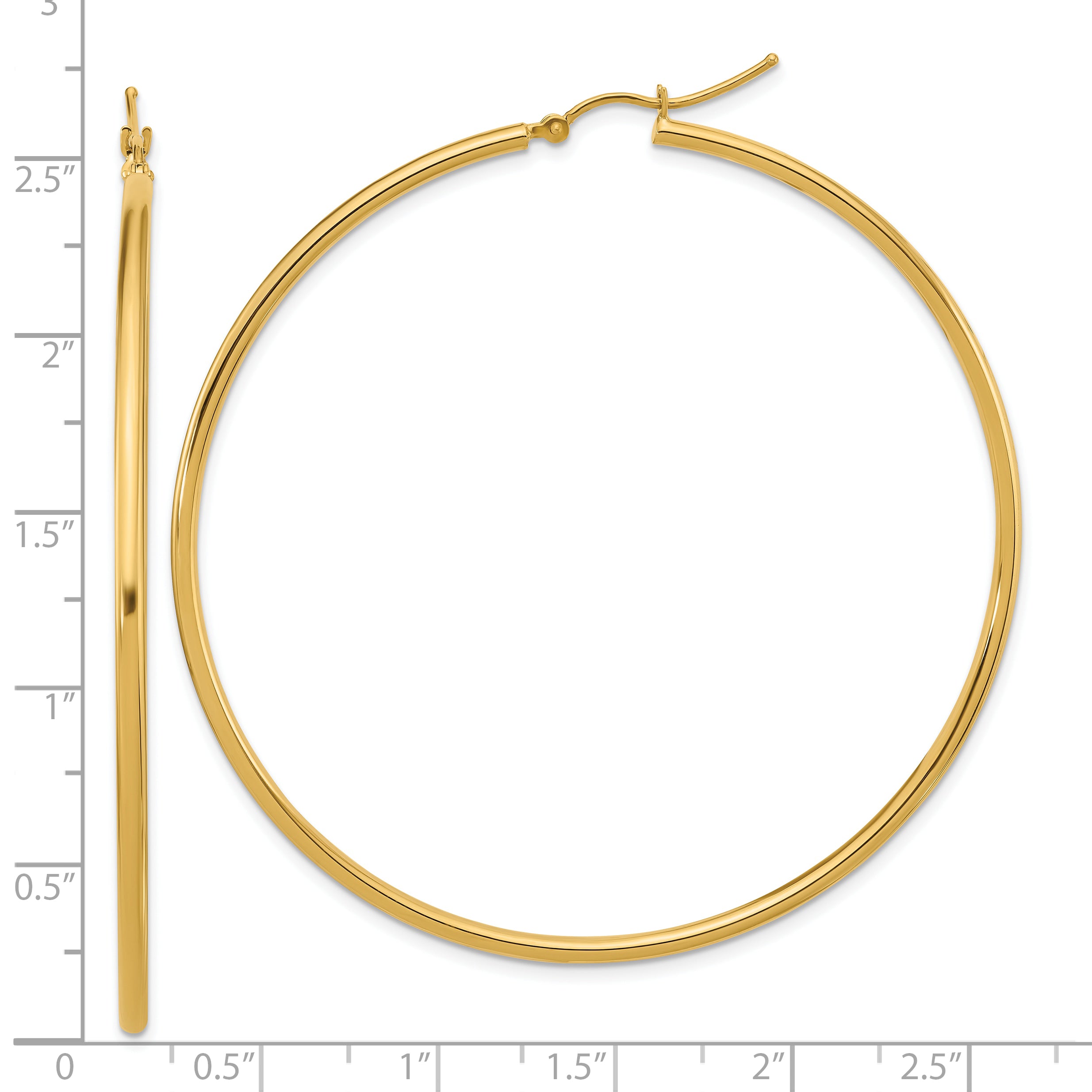 10k Polished 2x60mm Lightweight Tube Hoop Earrings